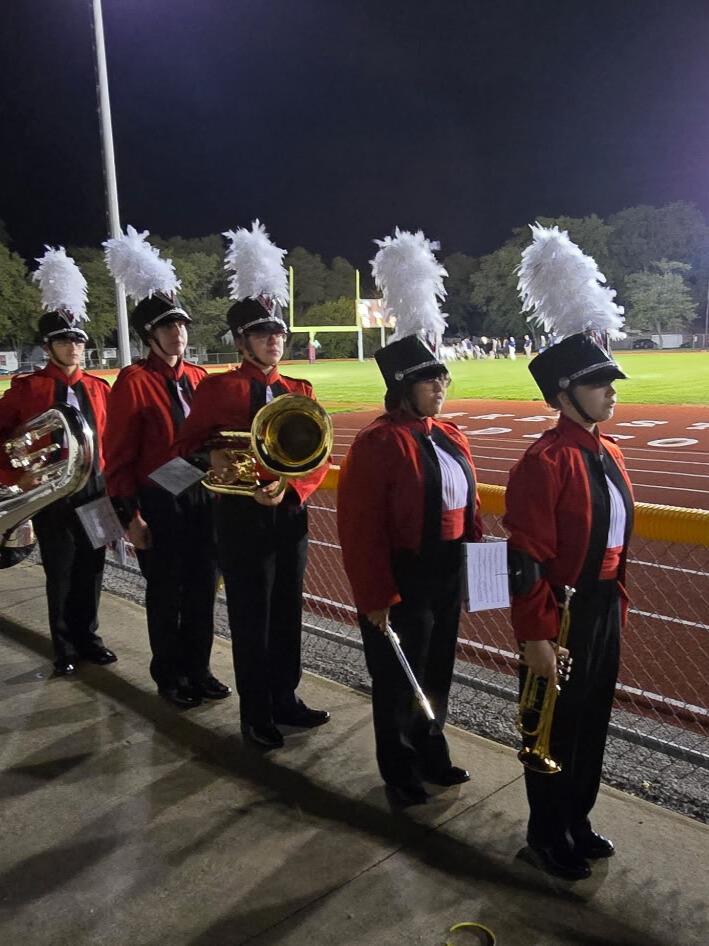The High School Band lining up to march out of the stadium after the Eagles homecoming win over the Bishop Noll Warriors. 26 September 2025